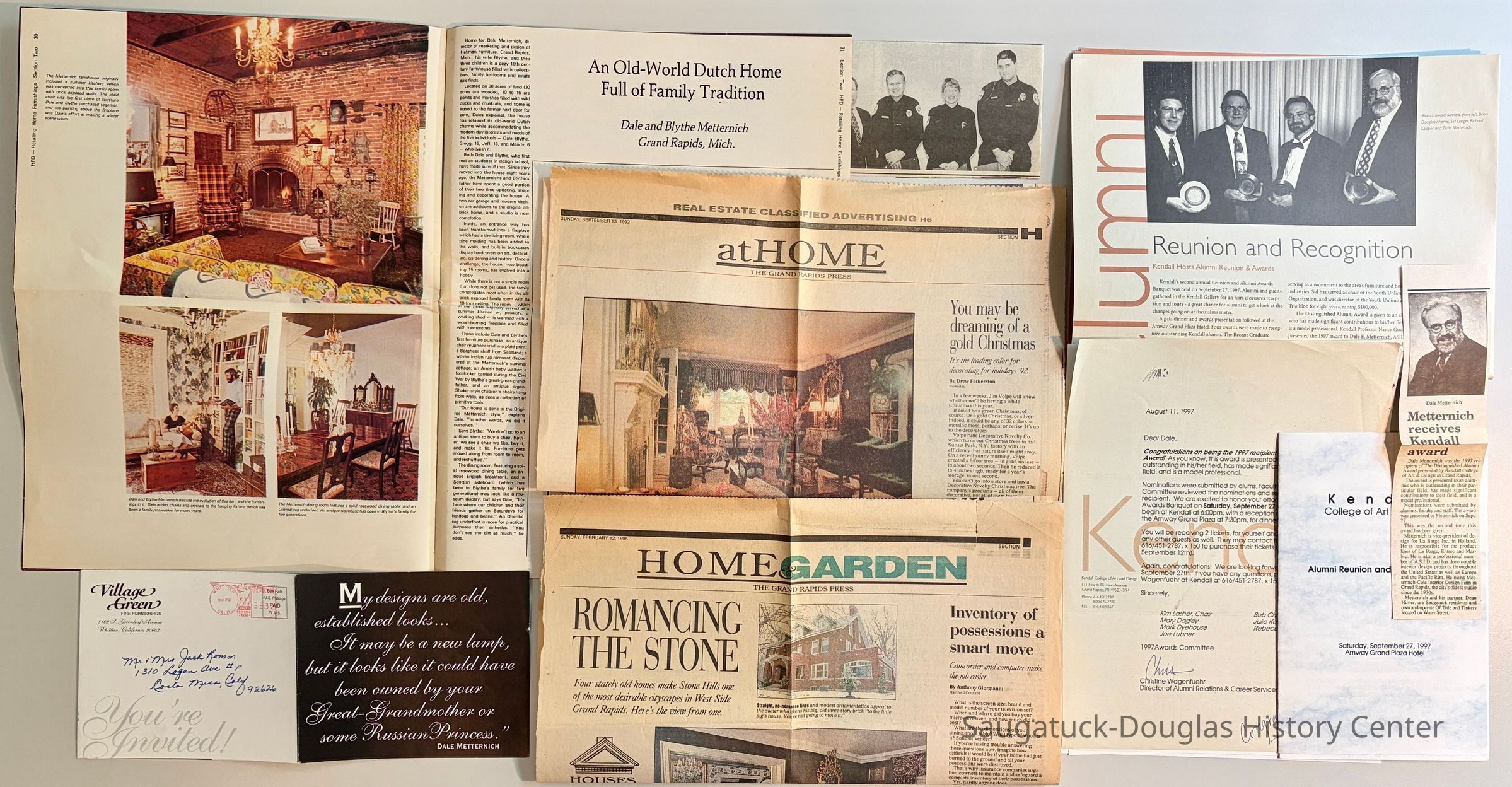          Newspaper and magazine clippings about the Metternich homes in Grand Rapids and 1997 Kendall Collage Distinguished Alumni Award documents.
   