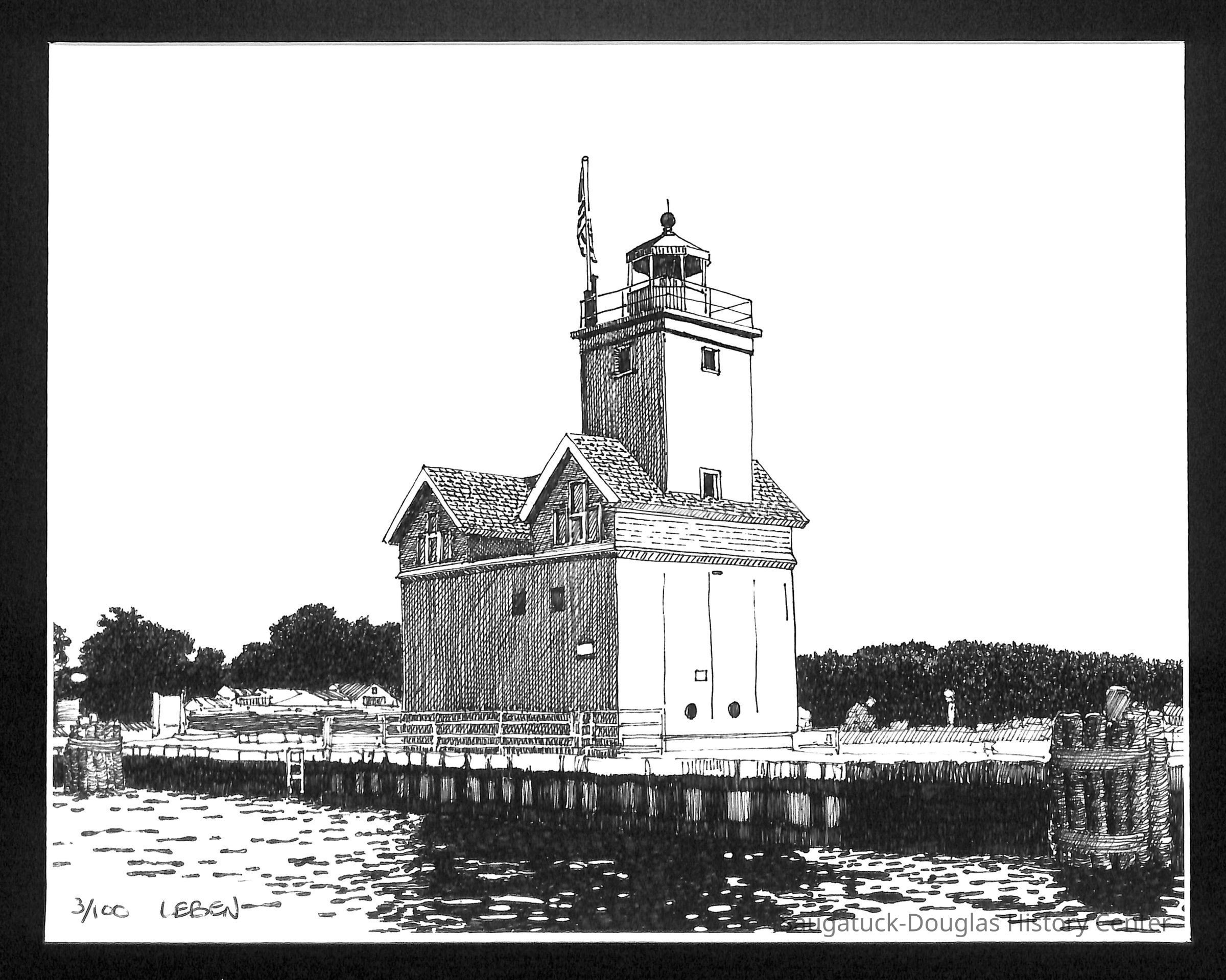 Print of the Holland Lighthouse by John Leben