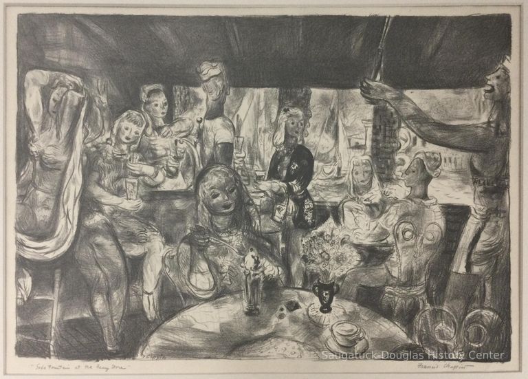          Lithograph of the inside of the ferry store
   