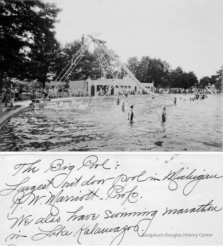          95 84 21 Marriott Big pool.jpg 1.5MB; The Big Pool:- Largest outdoor pool in Michigan. R.W. Marriott - Prop? We also have swimming marathon in Lake Kalamazoo.
   