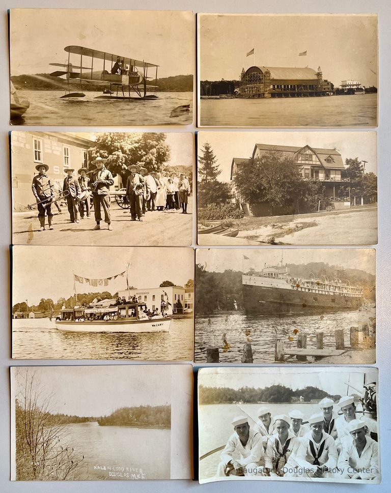          Real photo postcards 1-8 fronts. For another view of the seaplane, scroll down.
   