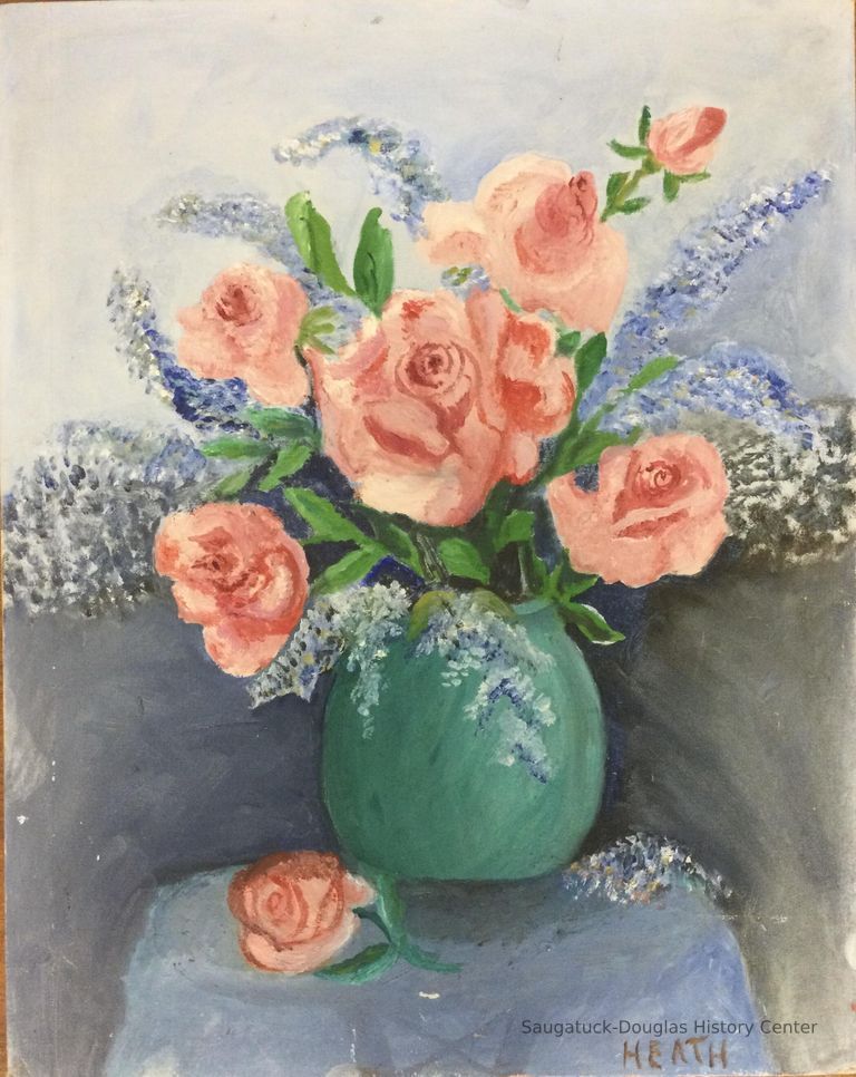          Oil painting of pink roses
   