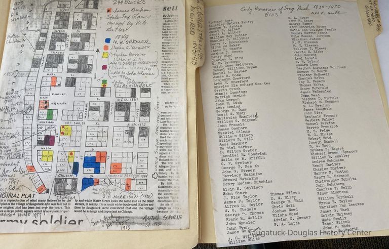 Sample documents from the files of Charles Loren on prominent figures in the Saugatuck Douglas area