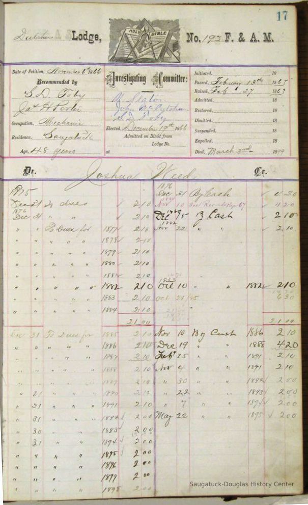          Page 17, record for Joshua Weed, Douglas Basket Factory owner
   