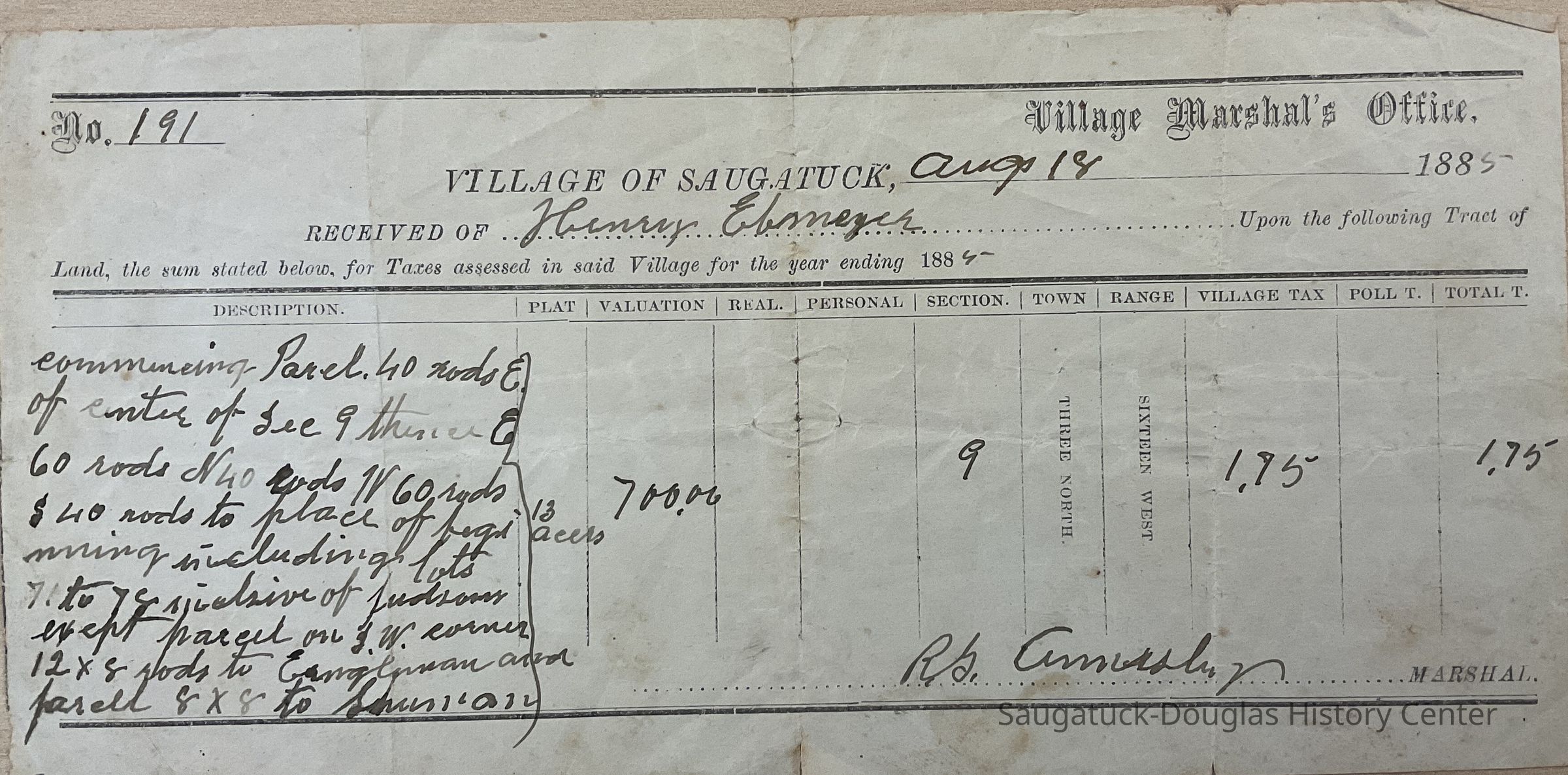 Property tax receipt 1885 picture number 1