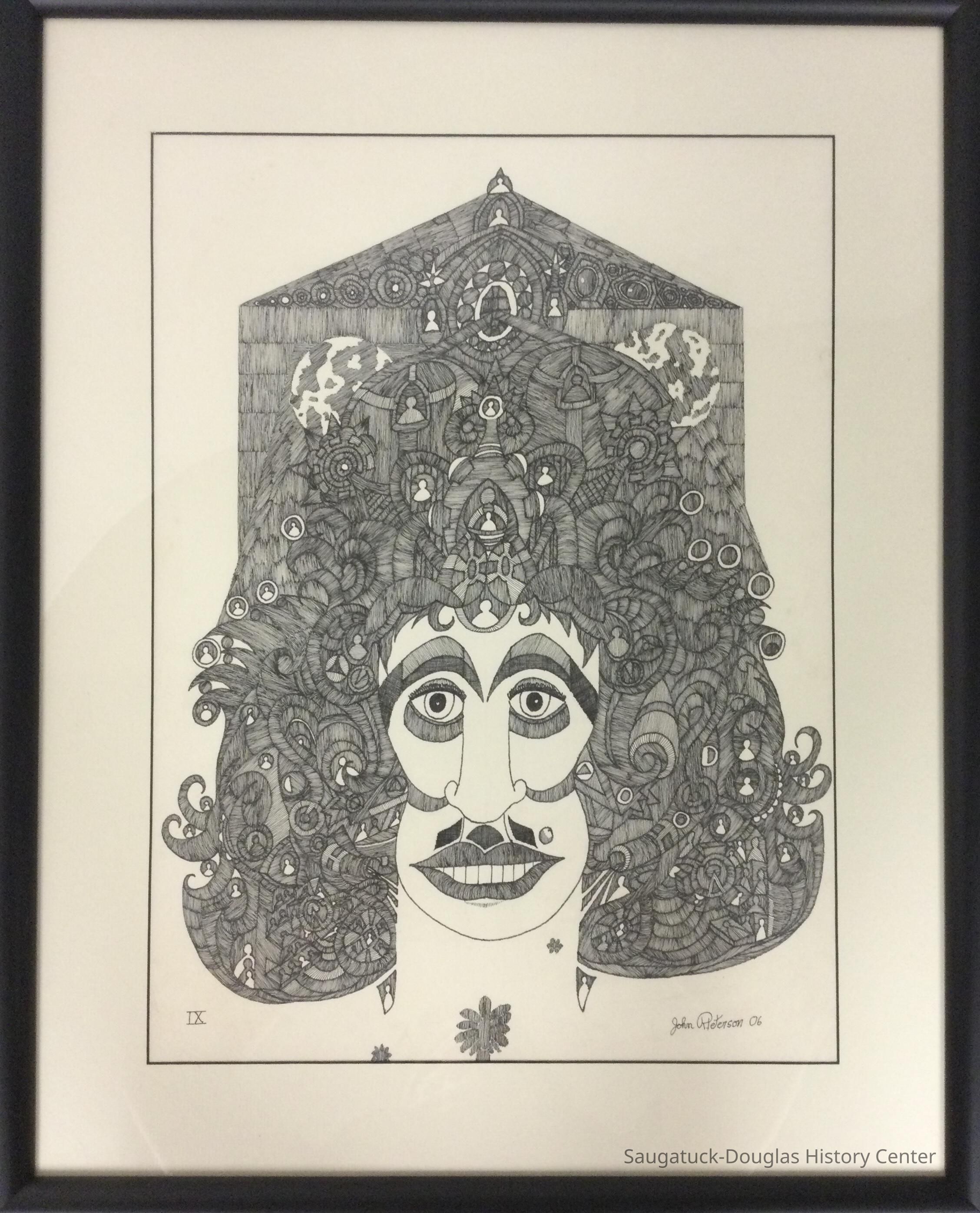 John Peterson ink drawing in the “Head” series, titled XI
