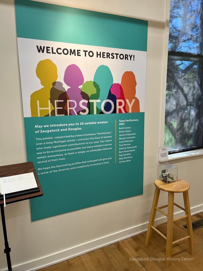Intro panel; HerStorians Ruth Crow, Annie Hayes, Jancie Krakowski, Maryjo Lemanski, Carol Peterson, Toni Perrine, Gemina Petruzzelli, Barri Rosenbluth, Peg Sanford, Sally Winthers and Christa Wise