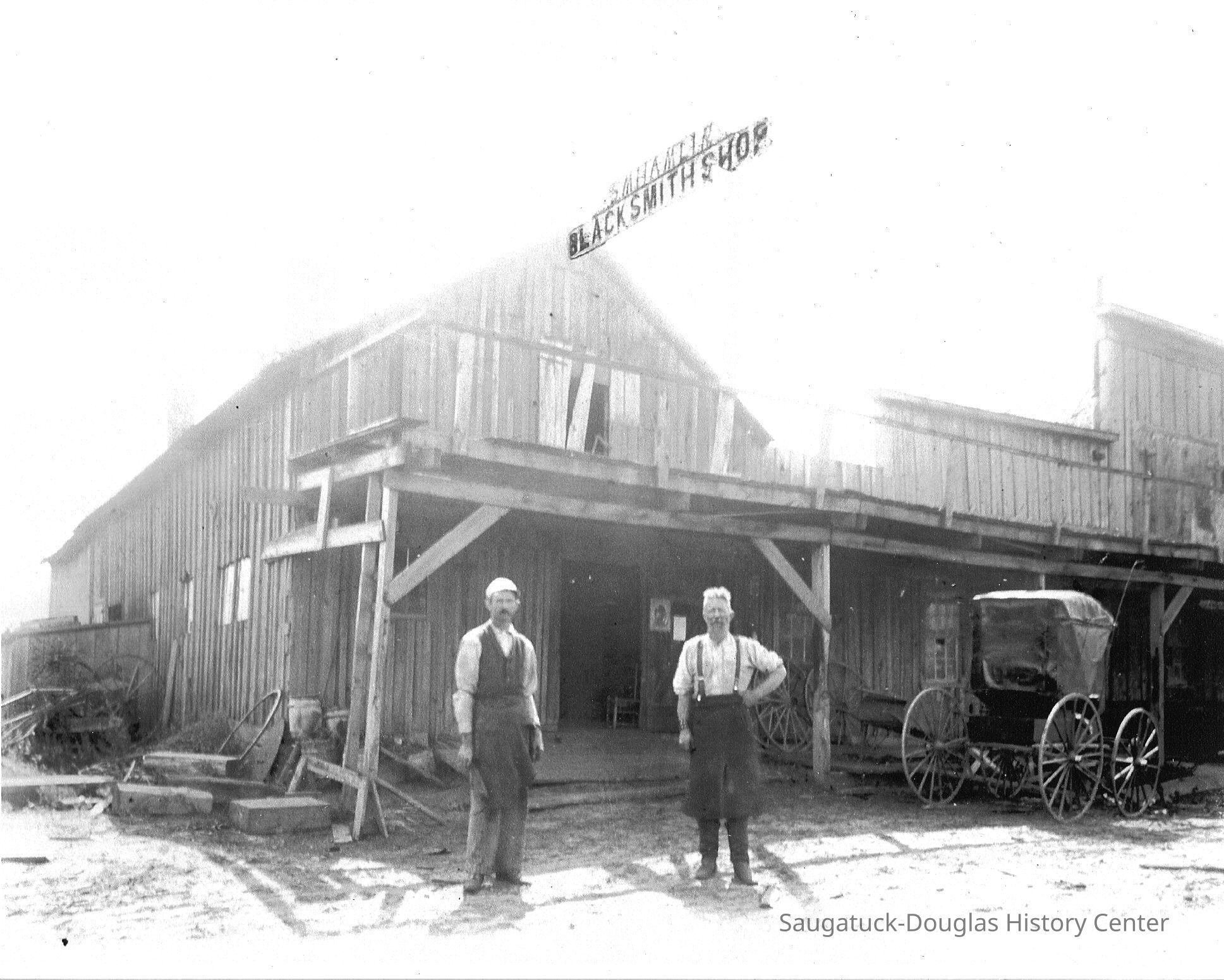          1. Stephen Marshall Hamlin at his blacksmith shop in Douglas MI.jpg 1.3MB; Stephen is standing on the right.
   