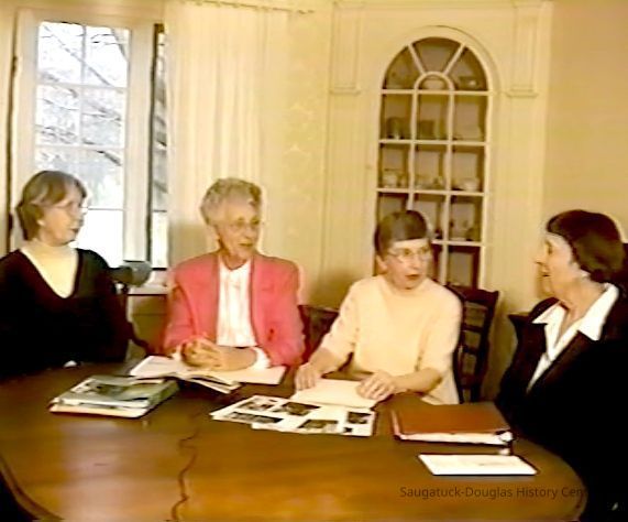          Left to right: Mary Lea (Bird) Jones, Margaret (Clark) Sessions, Katherine (House) Allen and interviewer Arlene (Birkholz) Sherman
   