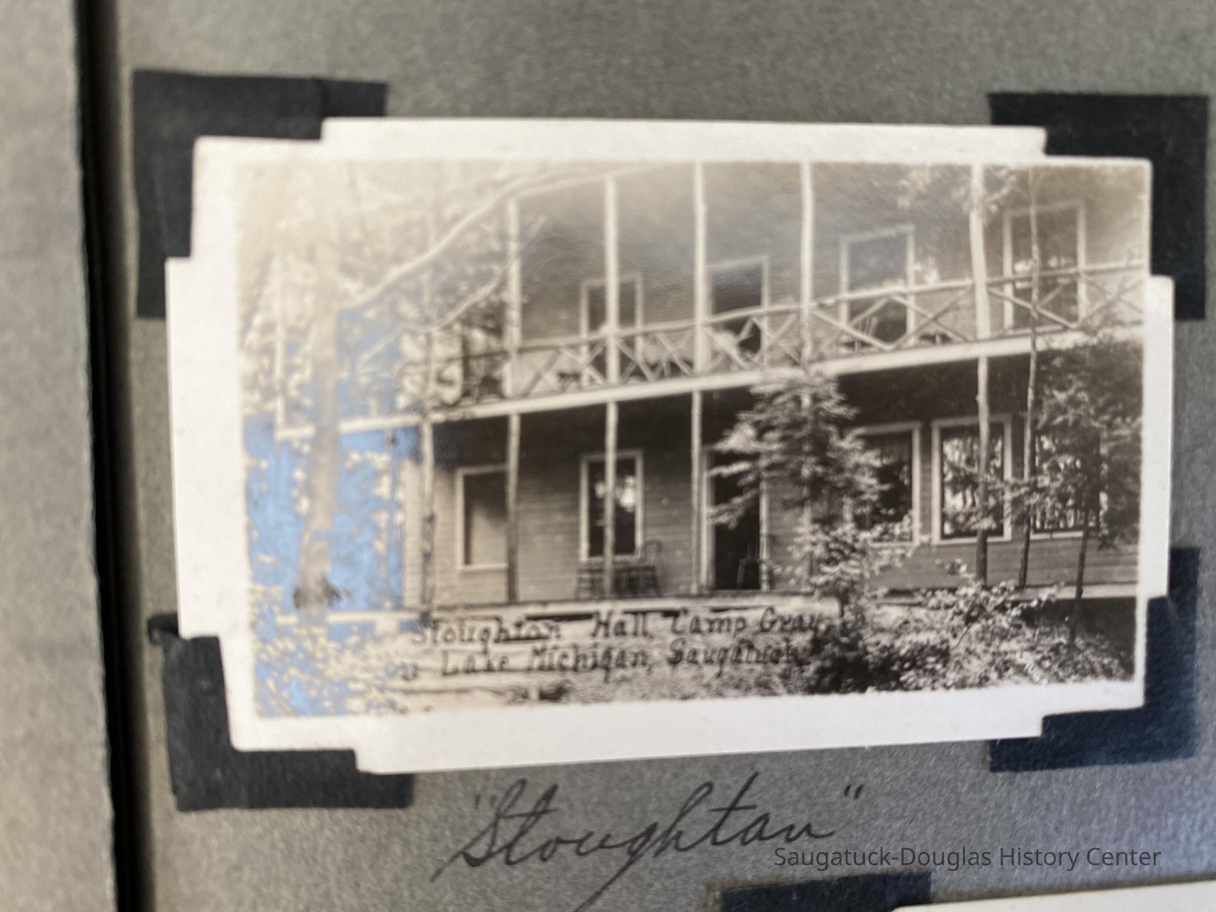 2 by 1 inch miniature photo of Stoughton Hall from Camp Gray