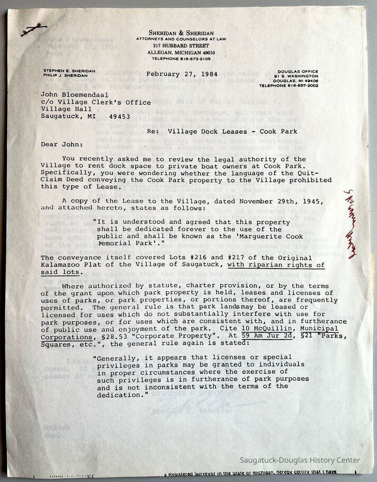         Cook Park dock lease review 1984 picture number 1
   