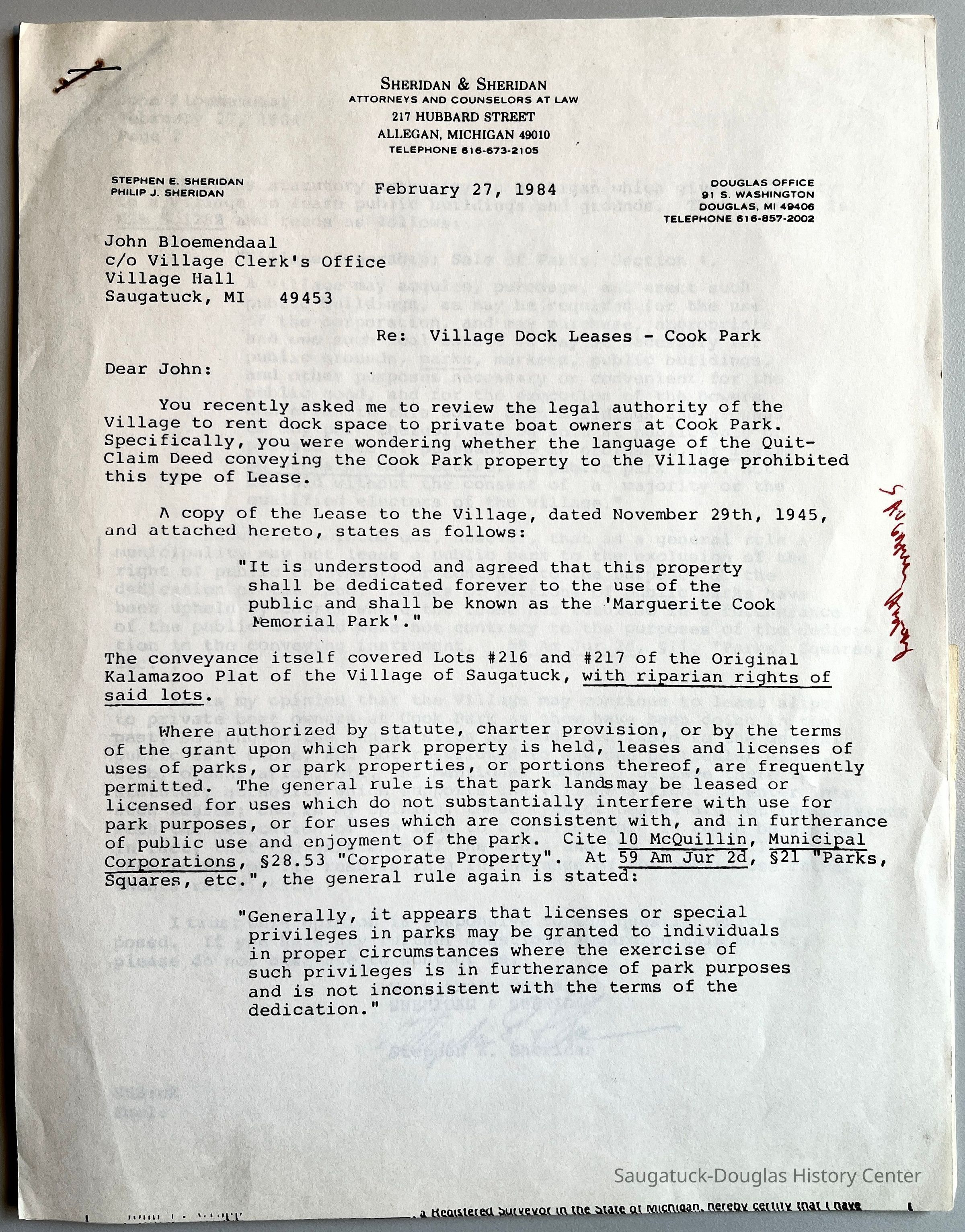         Cook Park dock lease review 1984 picture number 1
   