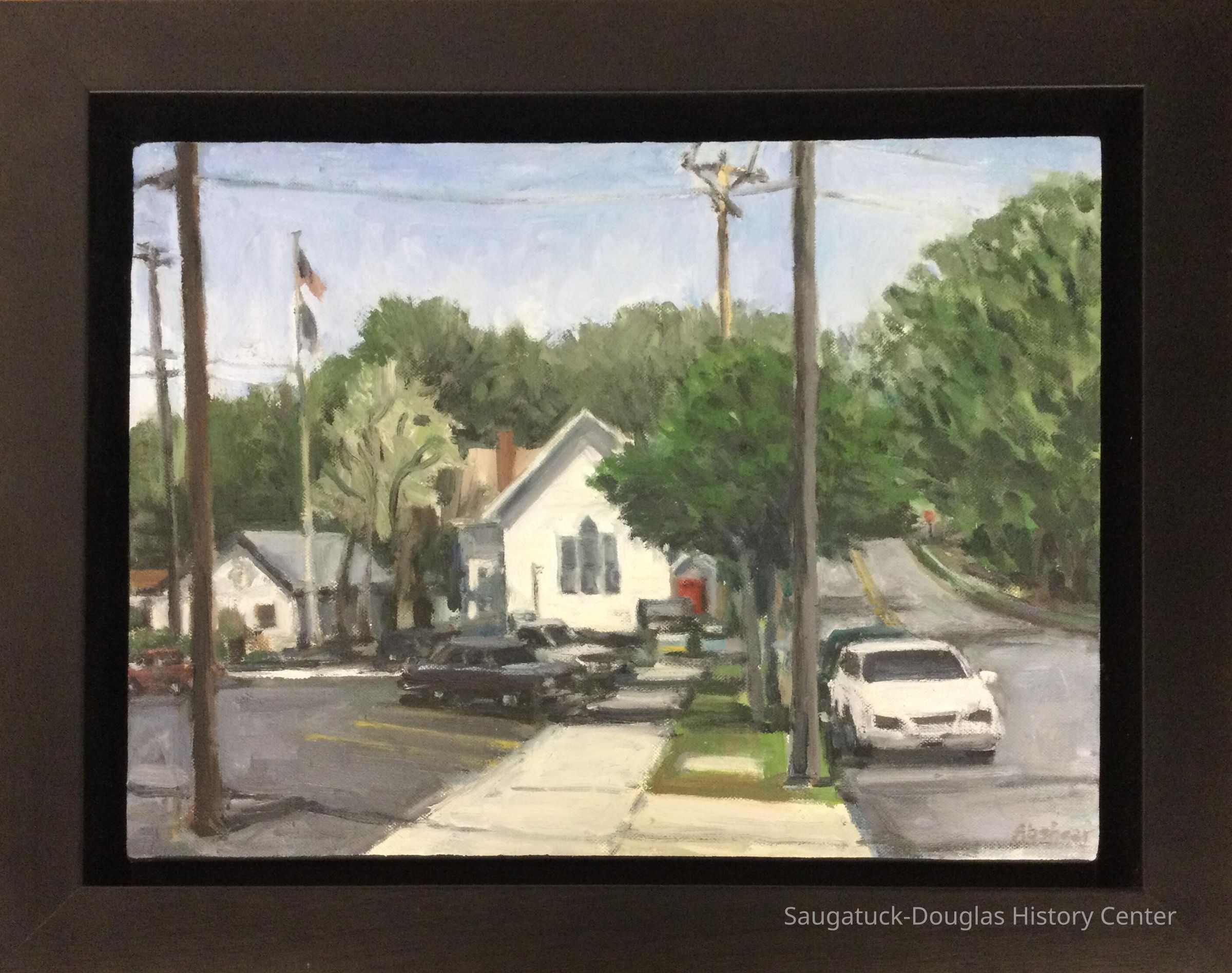Acrylic painting of the Methodist church in Saugatuck
