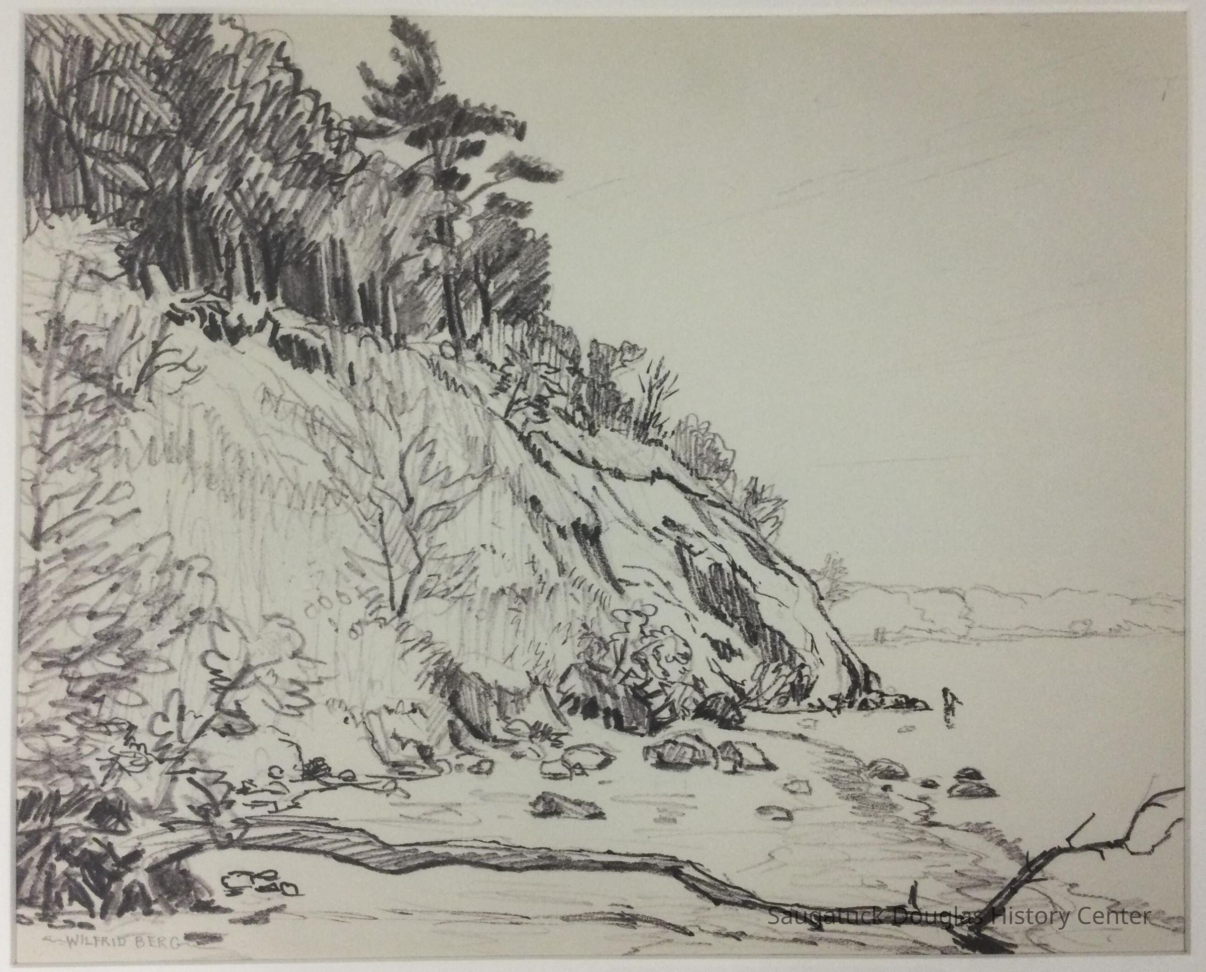          Drawing of the beach on Lake Michigan
   