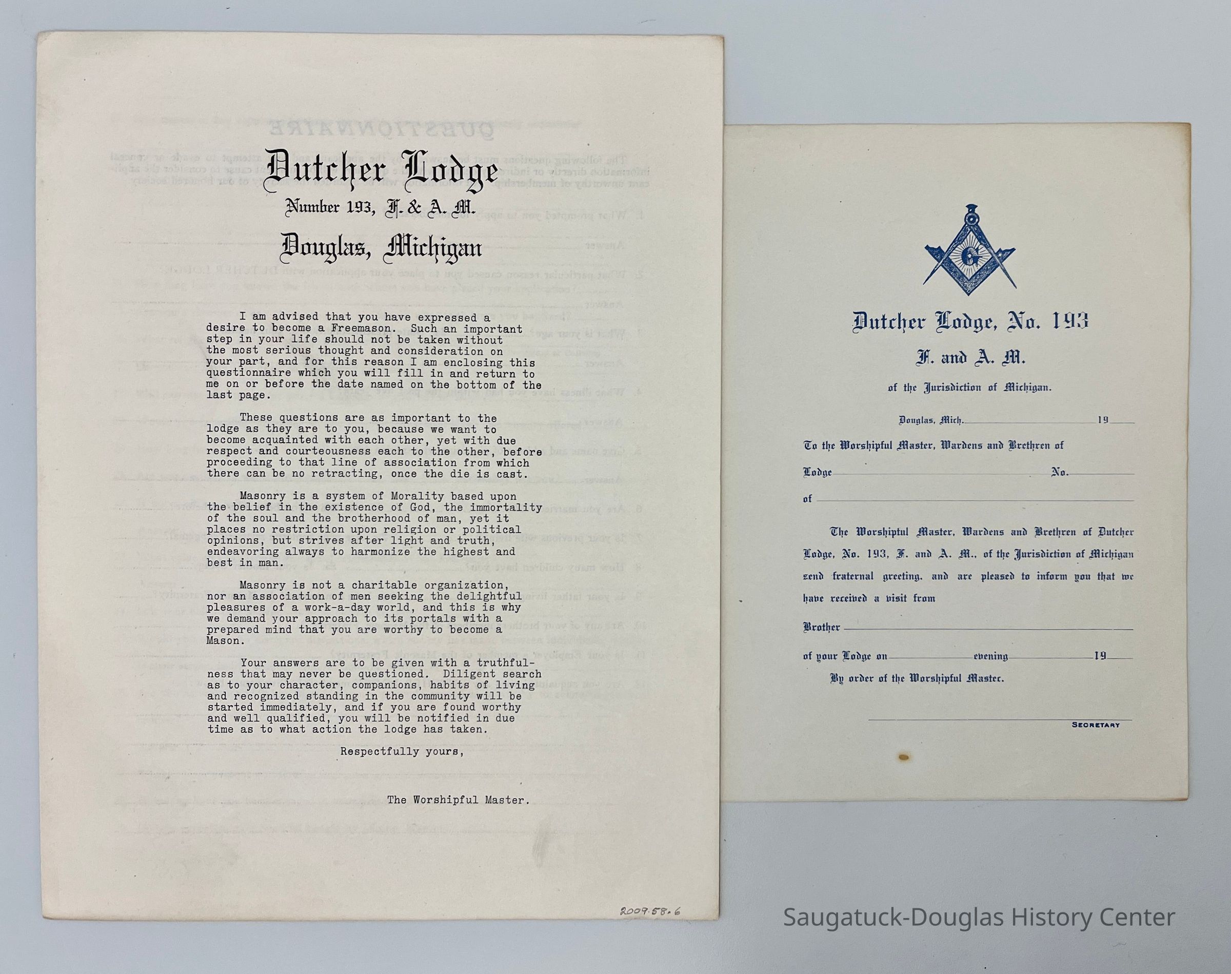 Dutcher Lodge Membership Letter picture number 1
