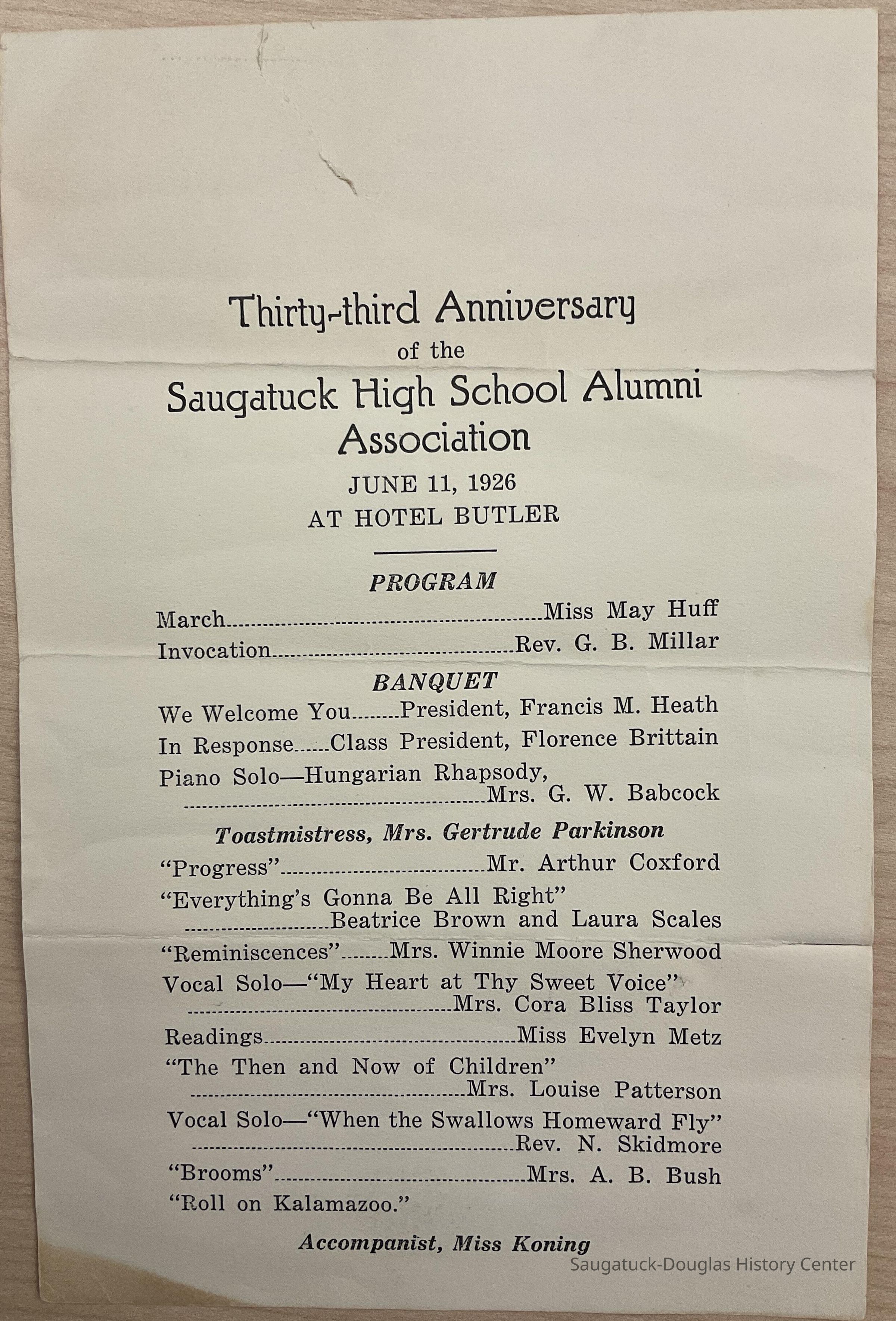          Saugatuck High School Alumni Program from 1926 picture number 1
   