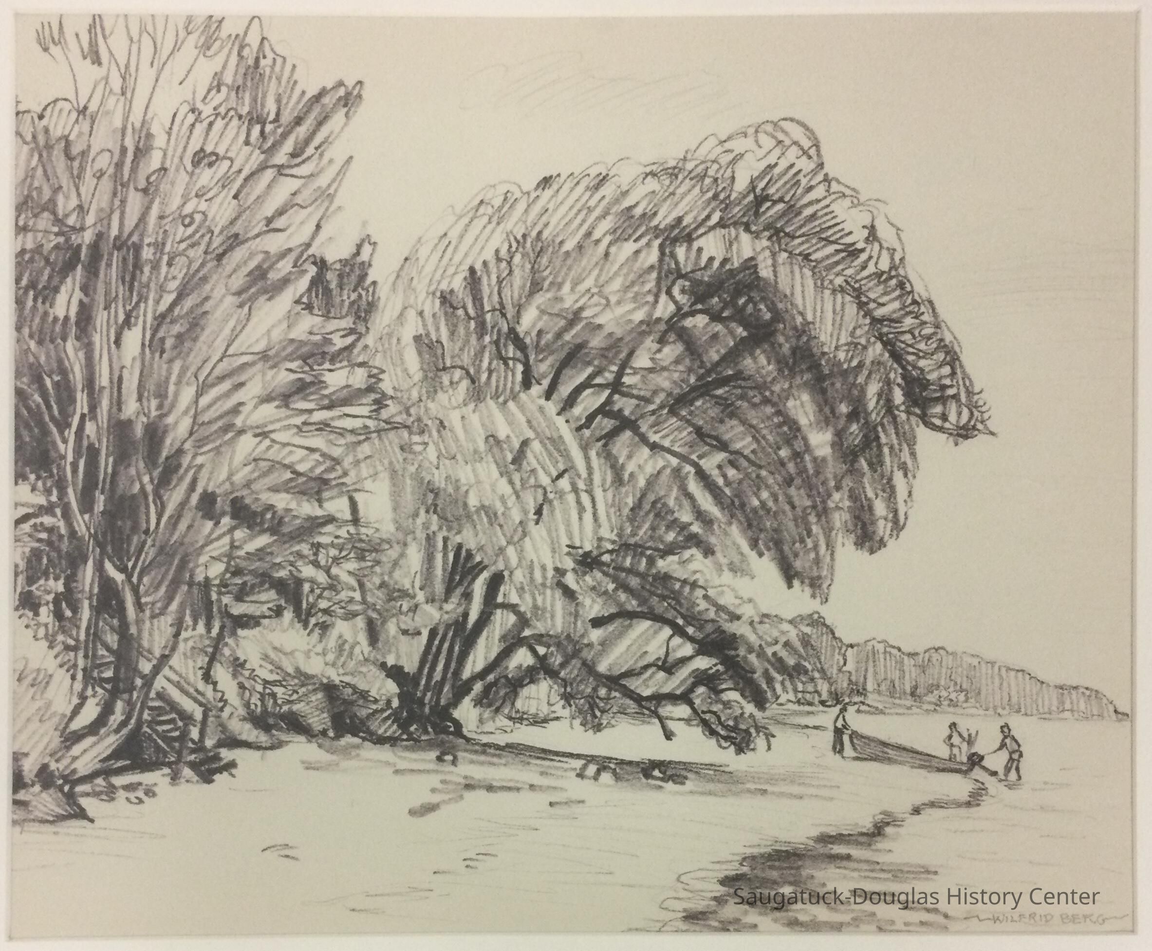          Drawing of the Douglas beach on Lake Michigan
   