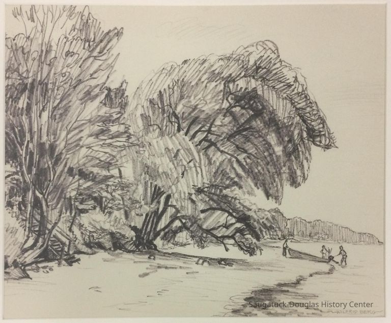          Drawing of the Douglas beach on Lake Michigan
   
