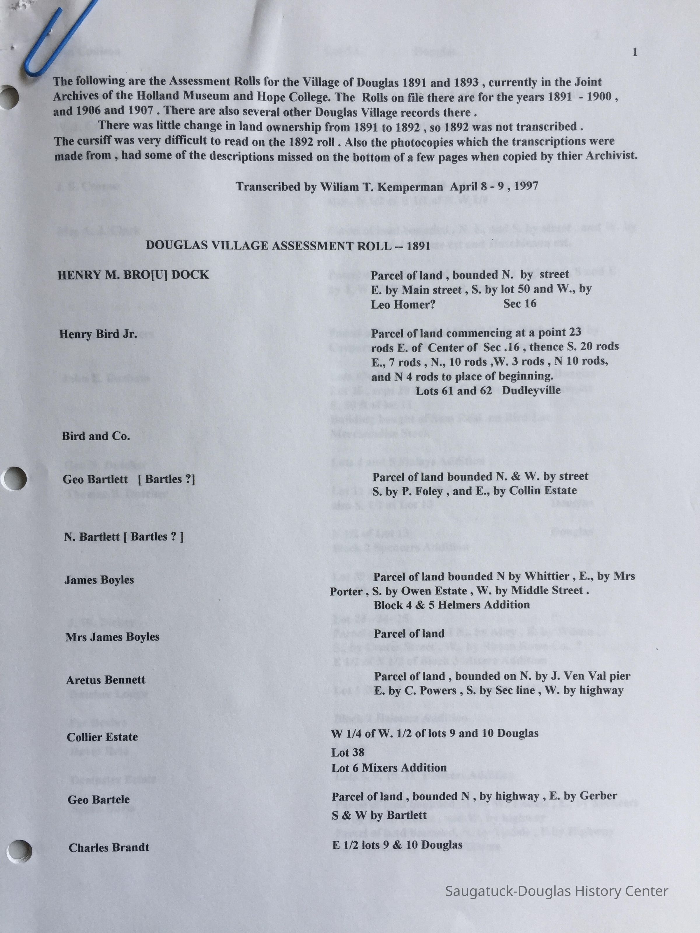          Douglas Assessment Rolls 1891 and 1893 picture number 1
   