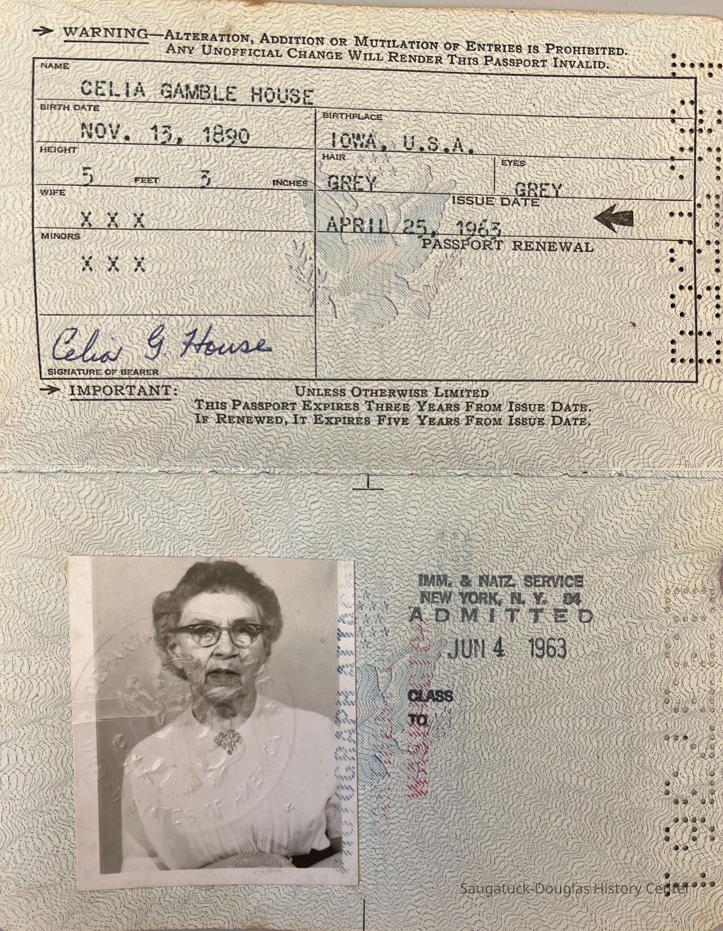          Celia (Gamble) House passport picture number 1
   
