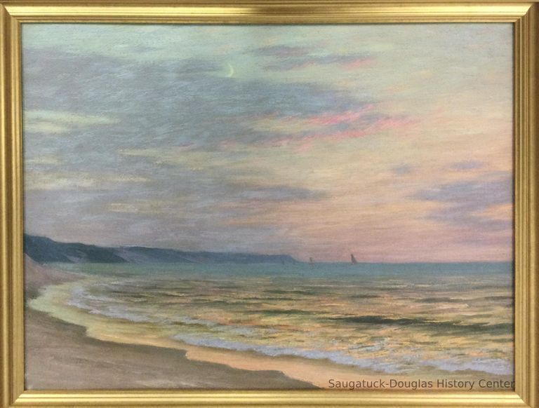          Oil painting of a Lake Michigan sunset
   