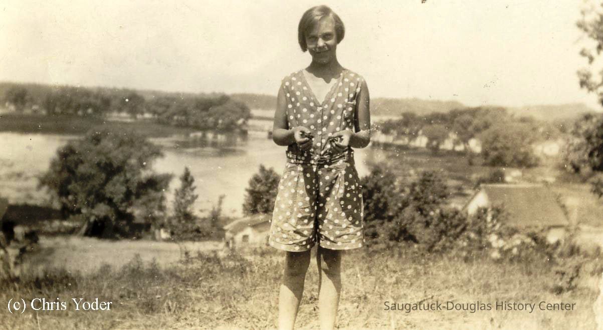 Eliz0032-WithTwoTurtles-Jul12-1931-copyrighted2.jpg 153KB; ELIZABETH PAMPERIEN WITH TWO TURTLE FRIENDS, 1931
In this 1931 photo taken from the side yard of her family cottage at the south end of Maple Street, 12 year old Elizabeth Pamperien of LaGrange, IL, holds a baby painted turtle in each hand. By the time these babies reached maturity, the old bridge in the background had been replaced by