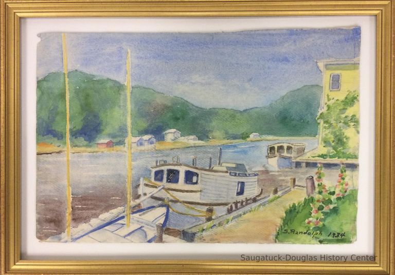          Watercolor of boats on the Kalamazoo river
   