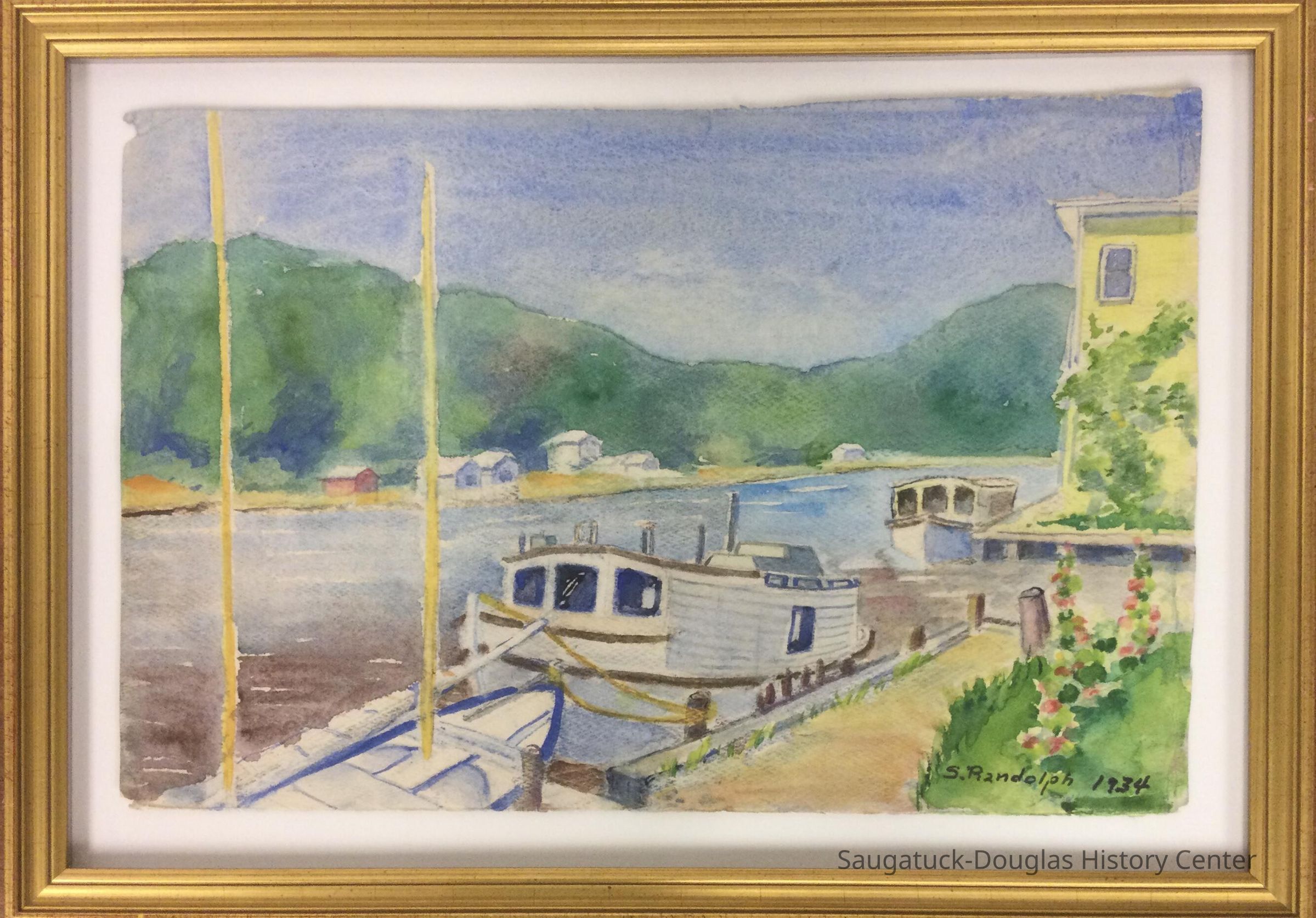 Watercolor of boats on the Kalamazoo river