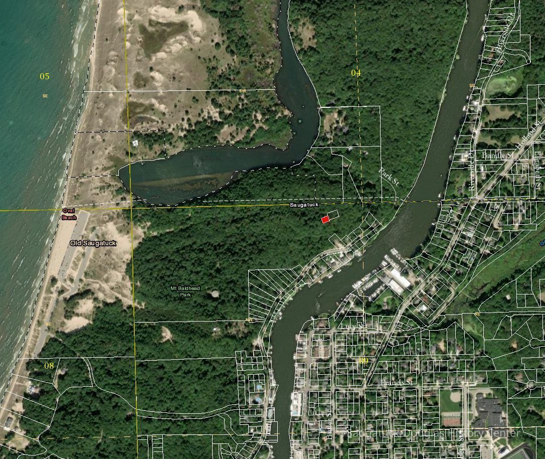          The Gage Cottage is marked in red on this property tax map. It is completely landlocked within City of Saugatuck owned property.; https://gis.allegancounty.org/portal_webadaptor/apps/webappviewer/index.html?id=2ec1c68c8edc4ef595f41cc10596f3eb
   