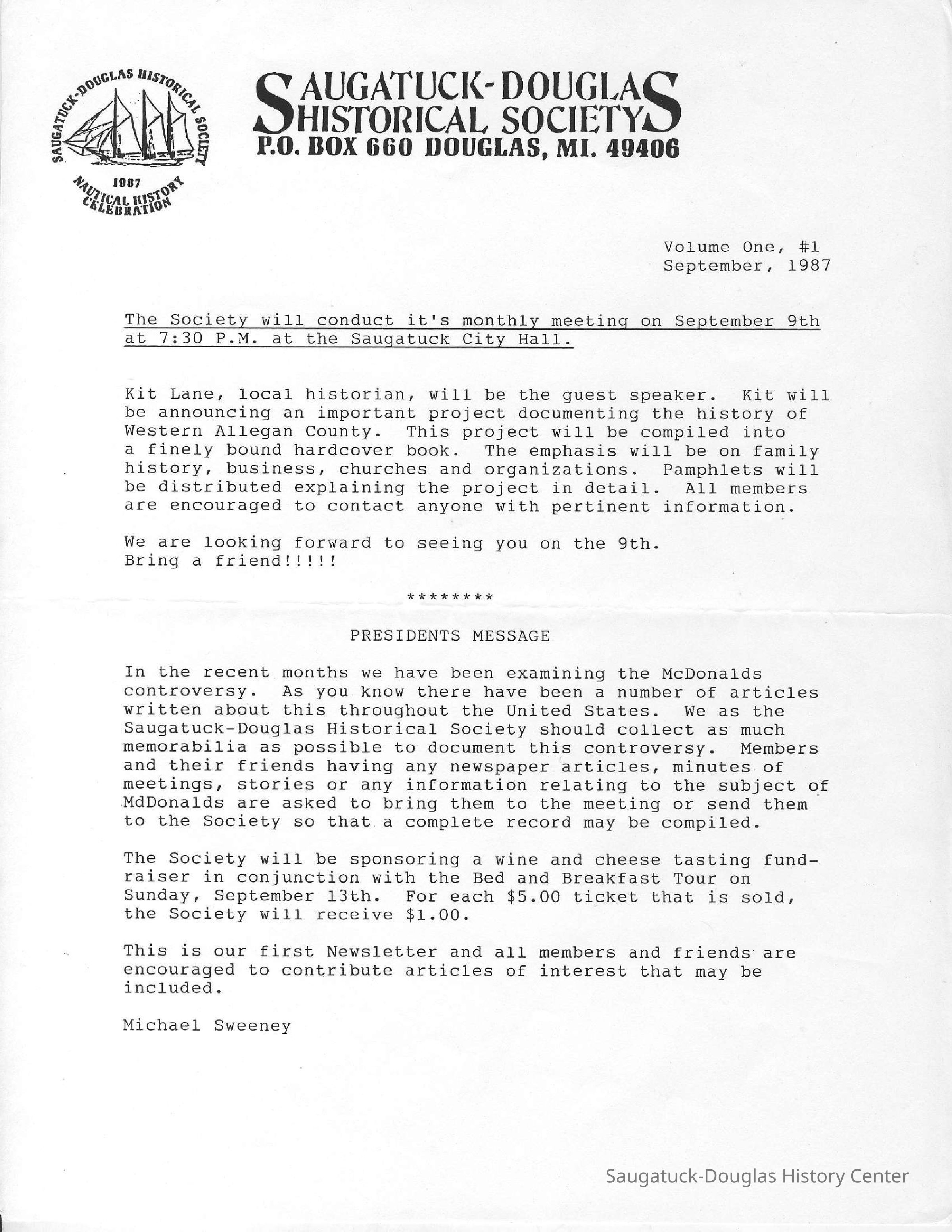 NL1987-09.PDF 347KB; Volume 1, Number 1, Sept. 1987 -