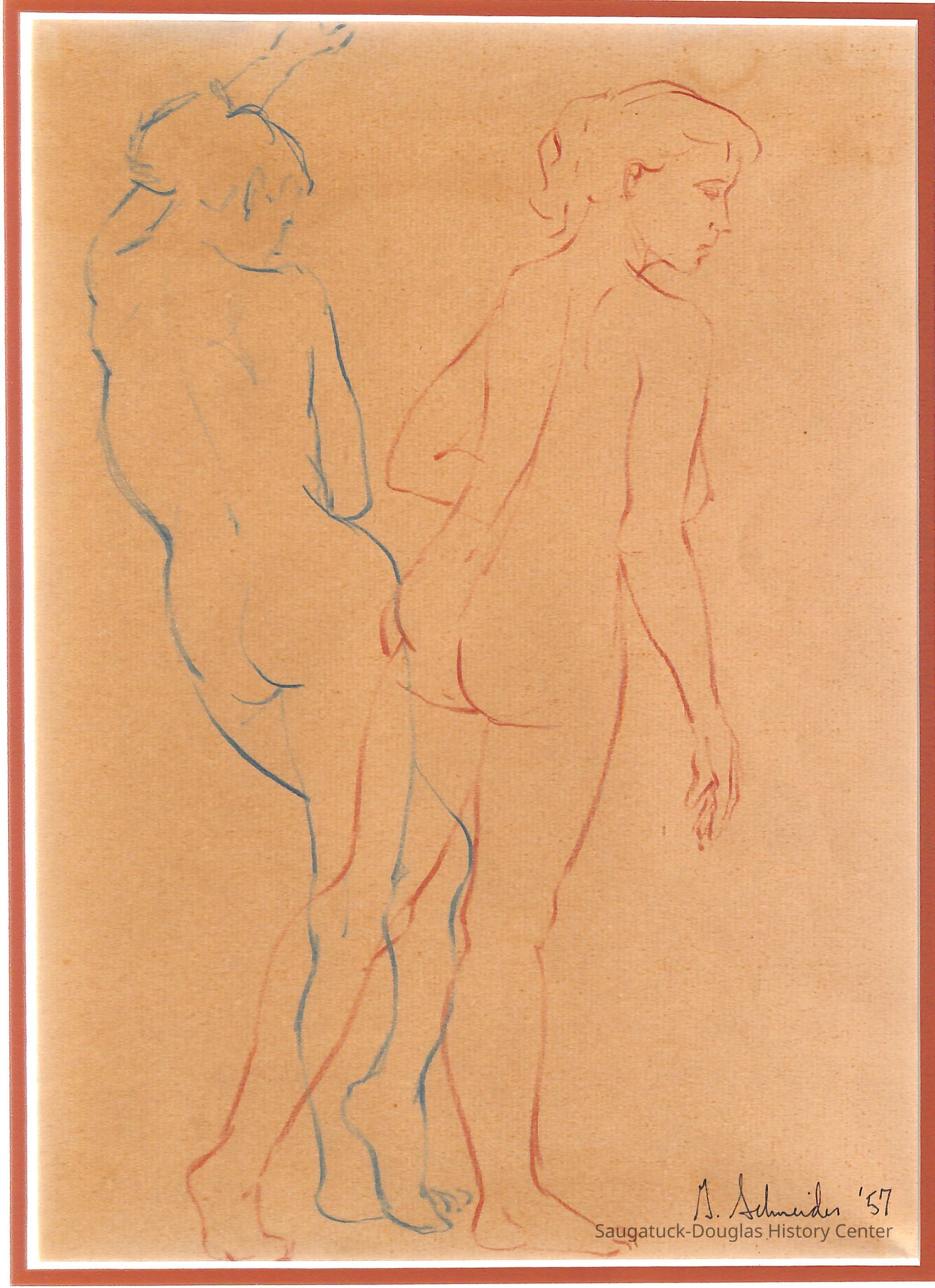 Drawing of two nudes
