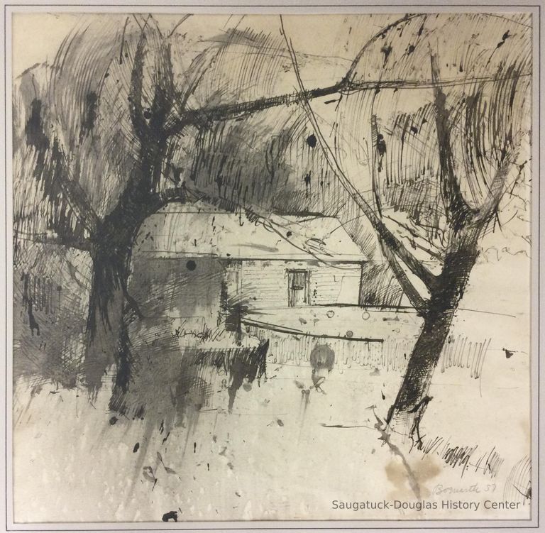          Philip Bornarth drawing of a building at OxBow
   