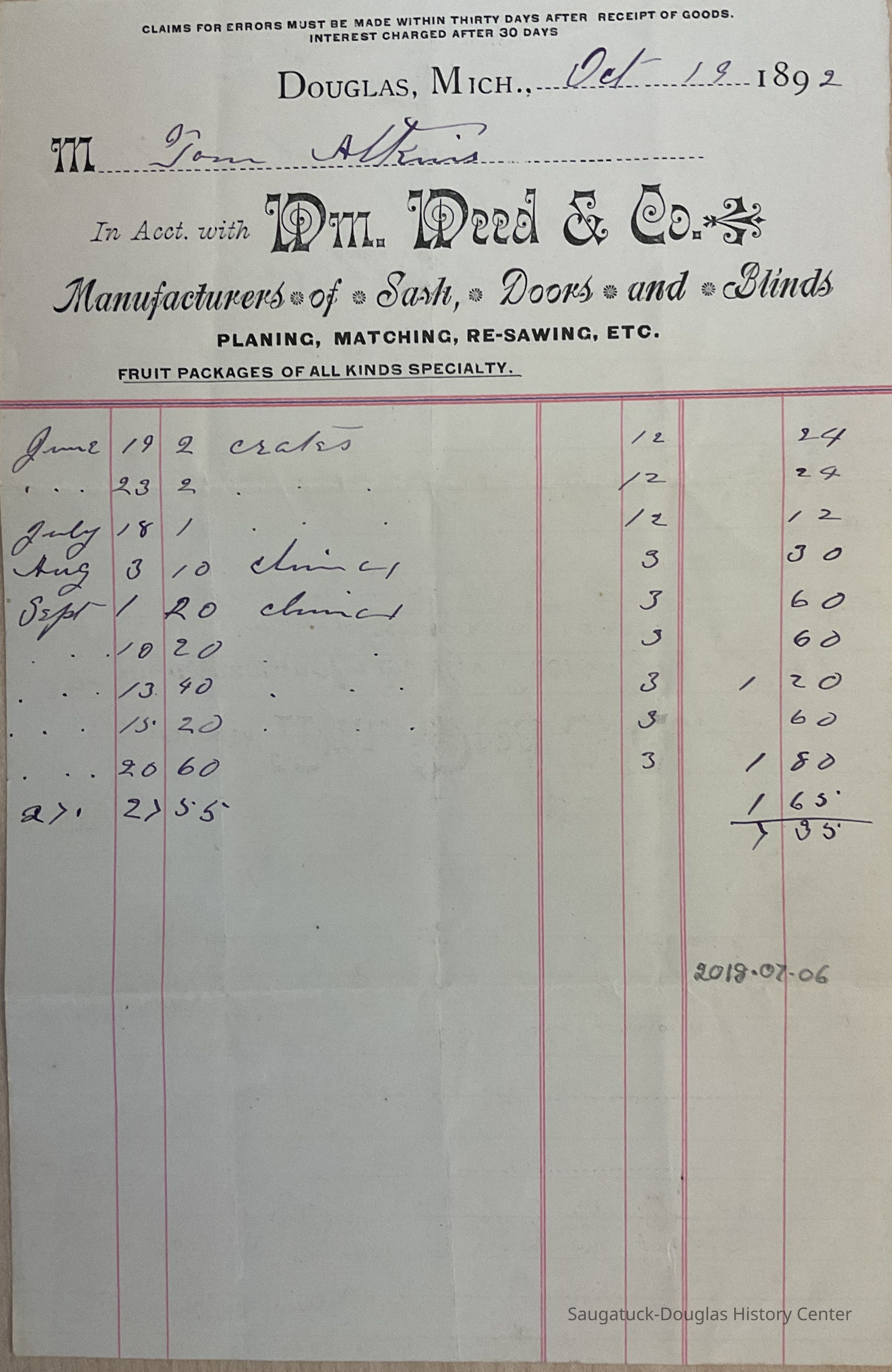 Wm. Weed & Co. Invoice picture number 1