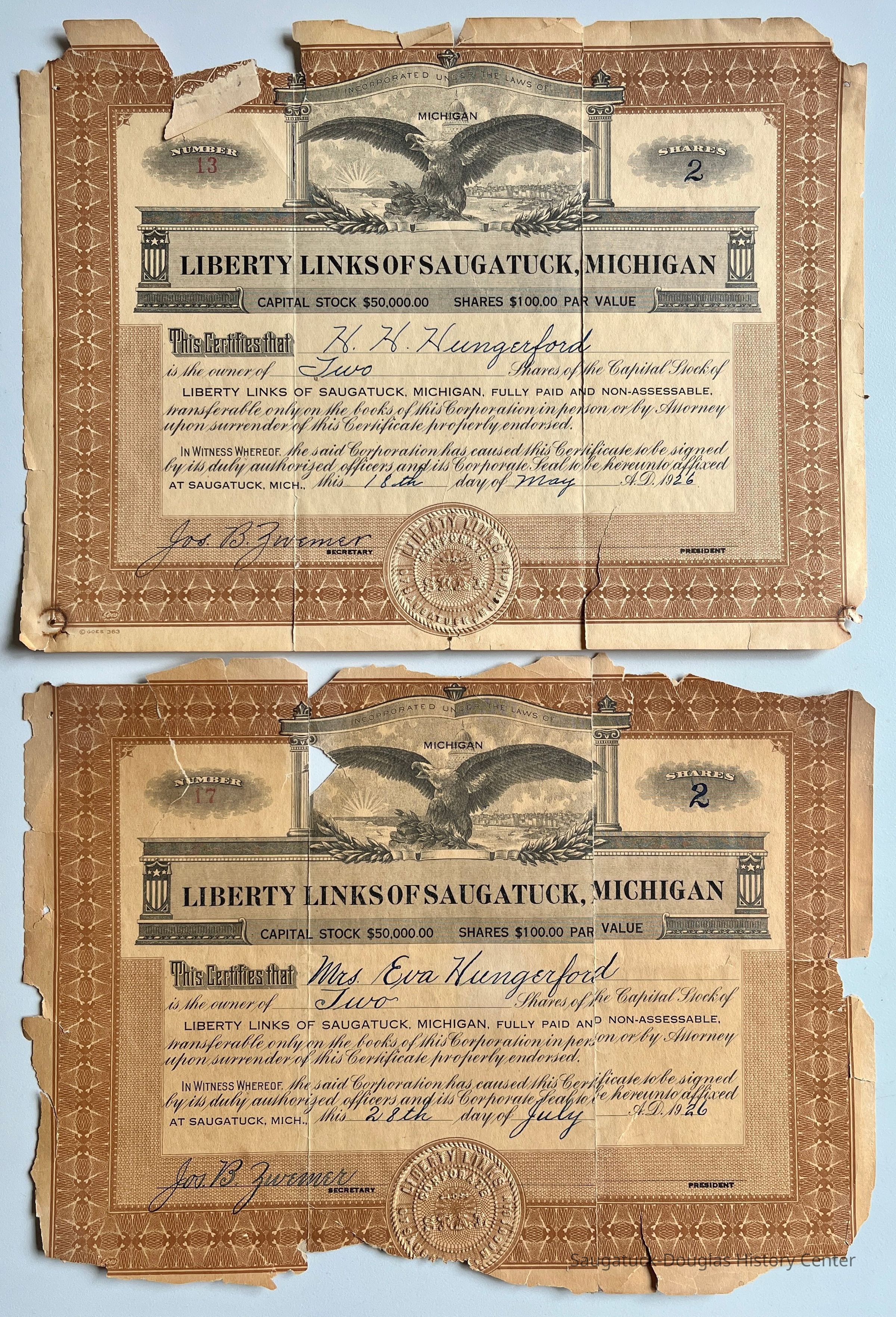 Liberty Links (Clearbrook Golf) Stock Certificates picture number 1