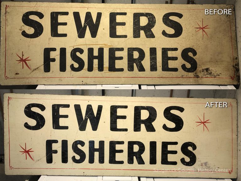 Commercial fishing signs and net - Image 2