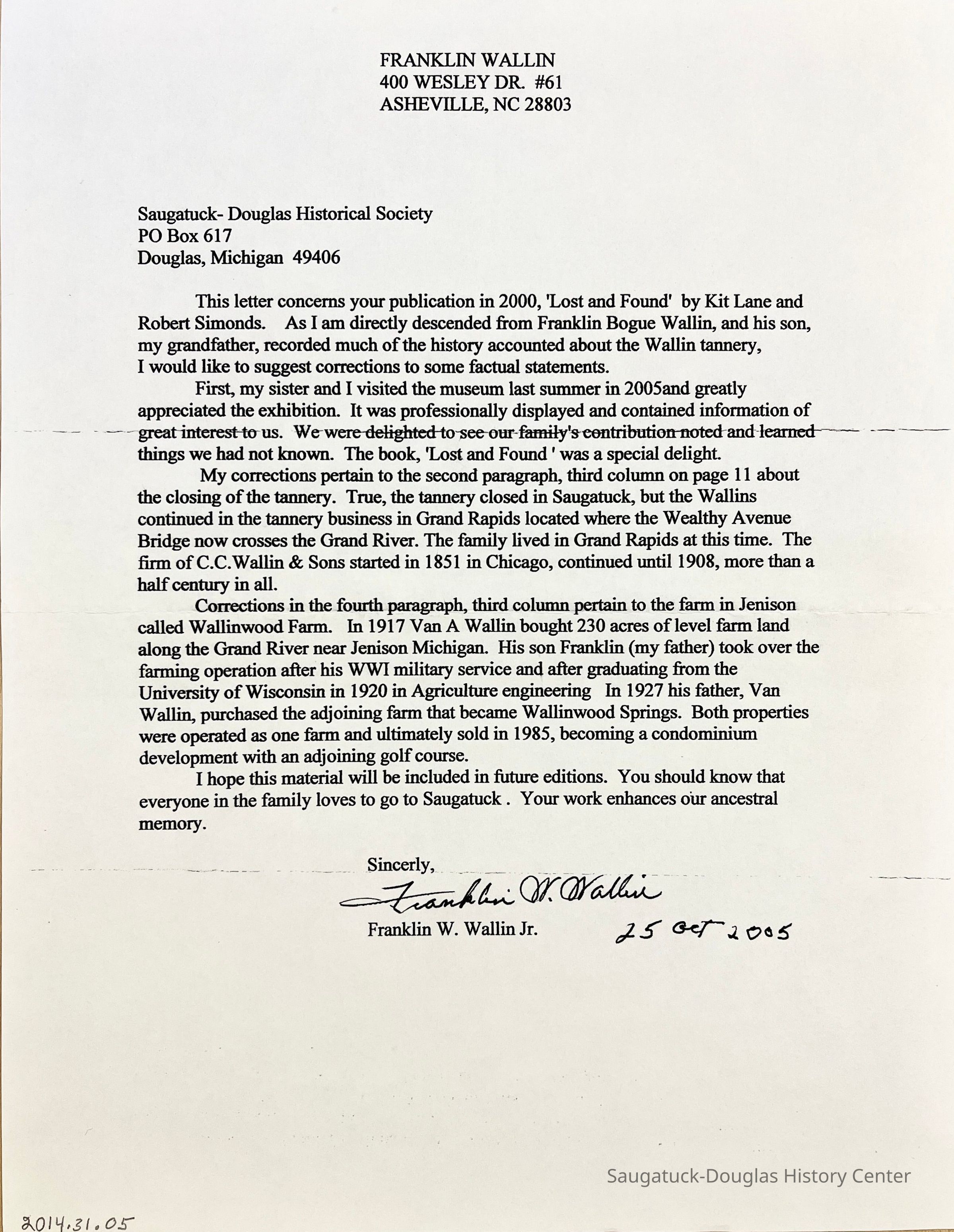 Letter, Franklin Wallin picture number 1