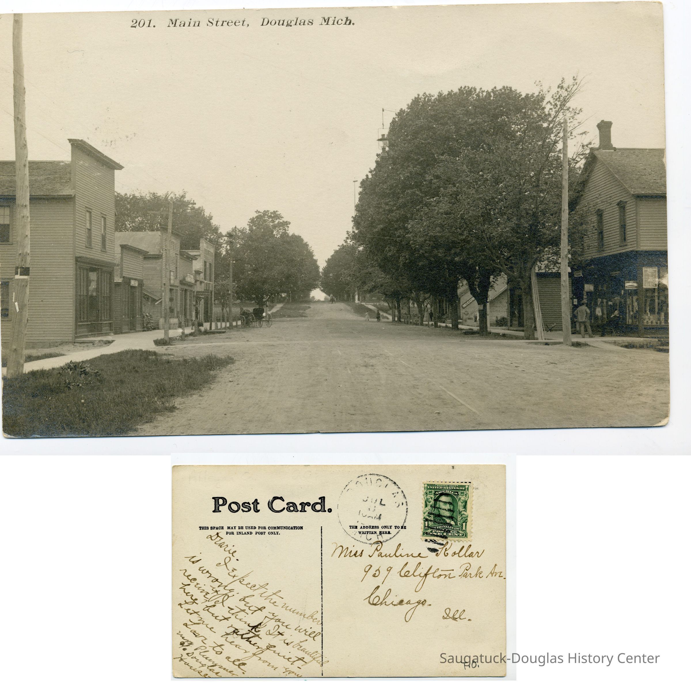          Douglas_center_st_ca_1910.jpg 6MB; looking west from the Main and Center Street intersection, other sources date photo circa 1906
Another version of this card viewable at:
