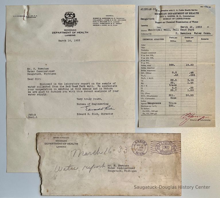          A. 1933 Water quality laboratory report for Mount Baldhead Park well
   