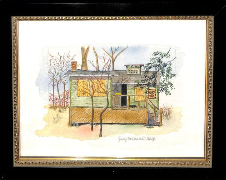          Watercolor painting of a cottage at OxBow
   