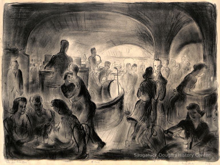          Print of the inside of the Old Crow bar
   