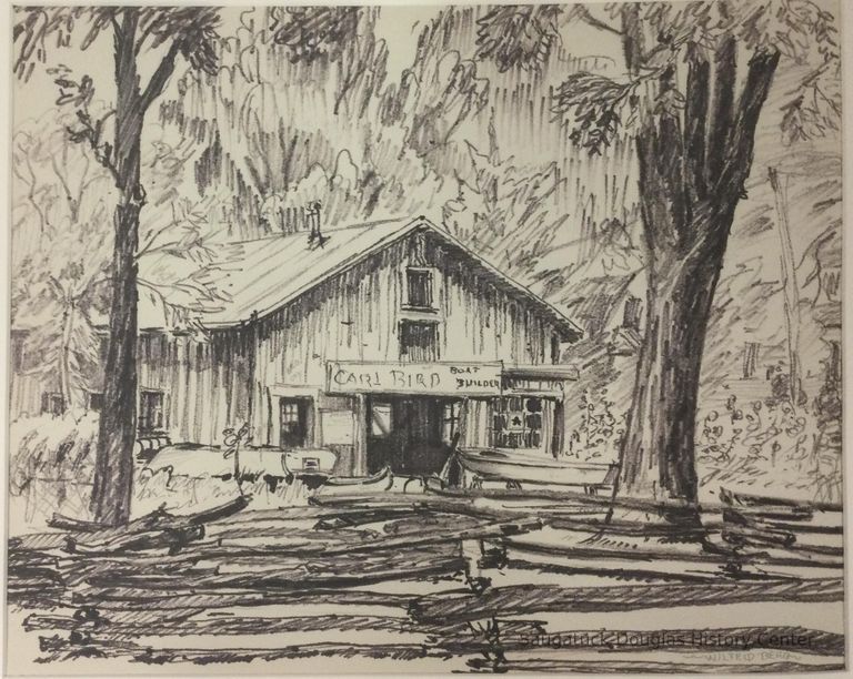          Drawing of the Carl Bird boat building shop
   