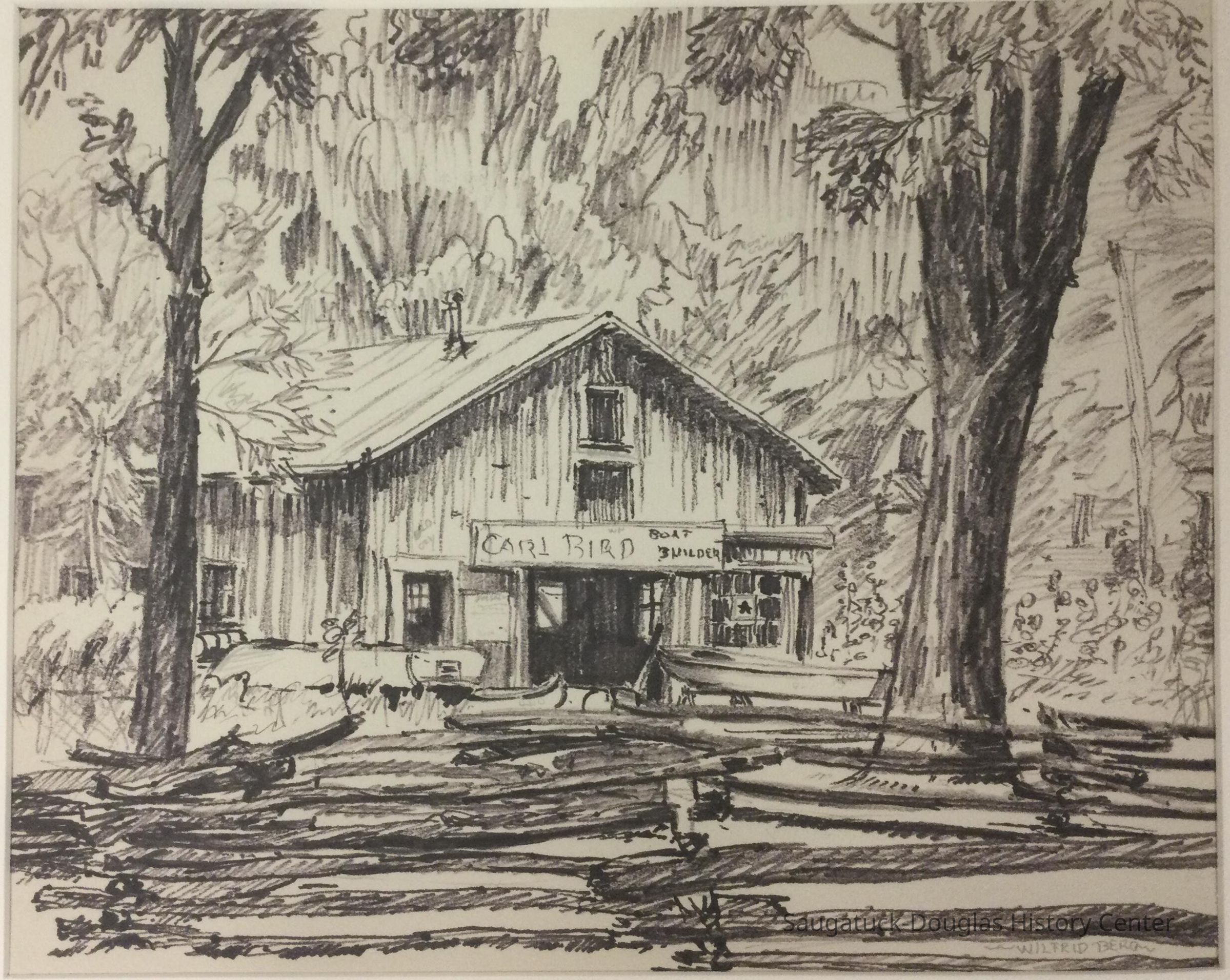         Drawing of the Carl Bird boat building shop
   
