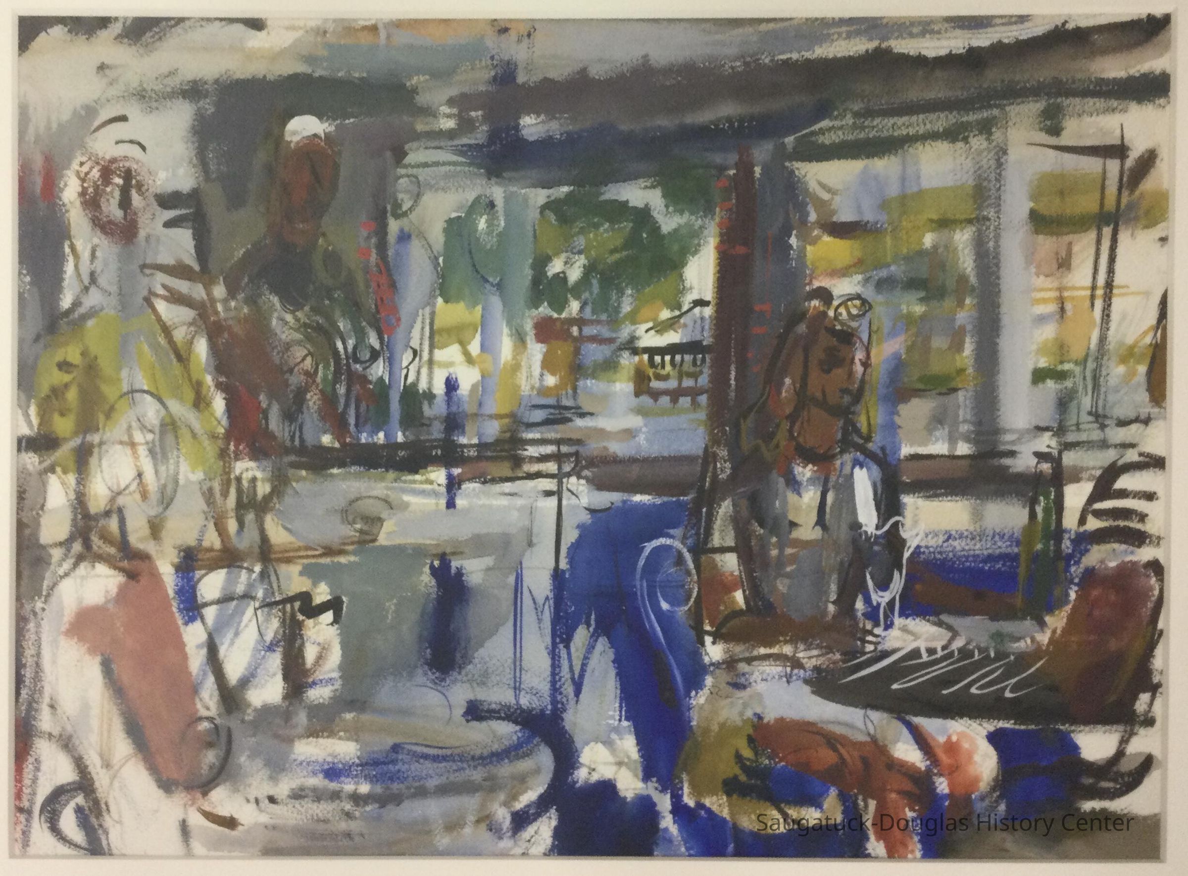 Watercolor painting of the interior of the Ferry Store