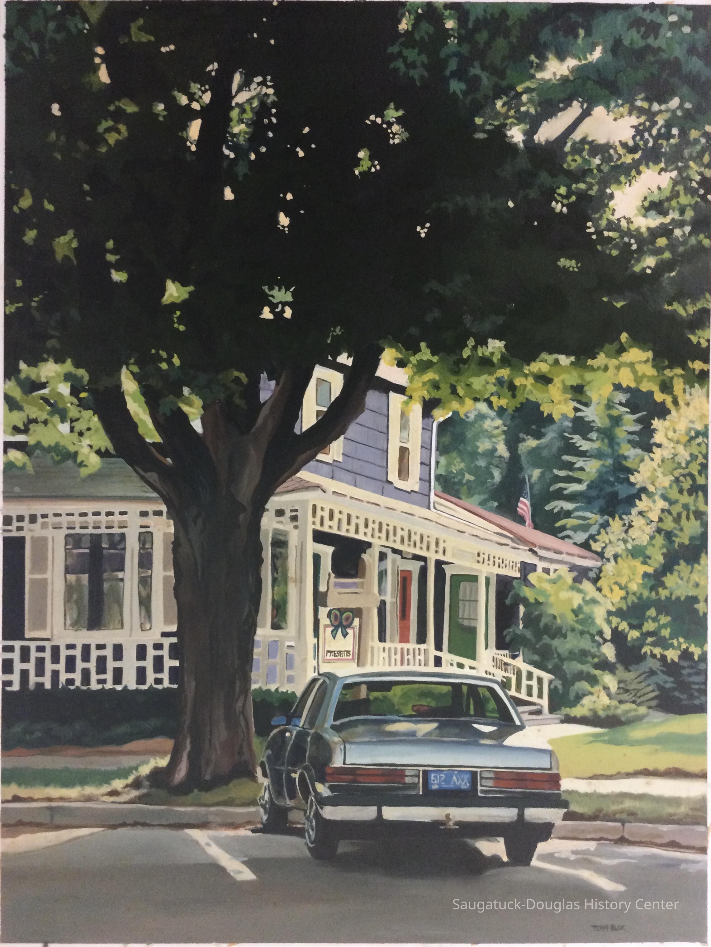 Painting of a car in front of the house at 329 Waterstreet