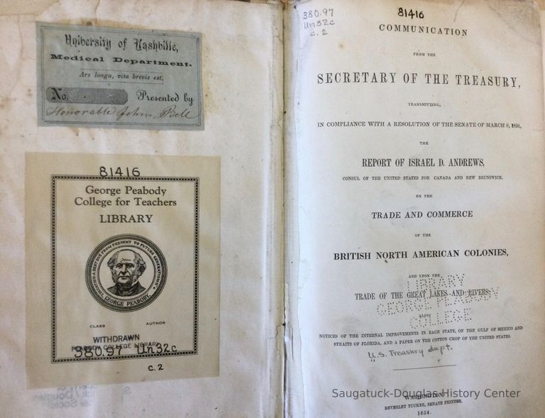          Book -c1851 Report upon the trade of the great lakes and rivers US treasury department; Book 1851 report upon the trade of the great lakes and rivers US treasury department
   