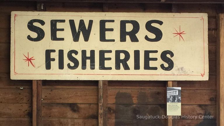          Sewers Fisheries sign, presumed to be Dan Cook; Hanging inside the Shanty, May 2021
   