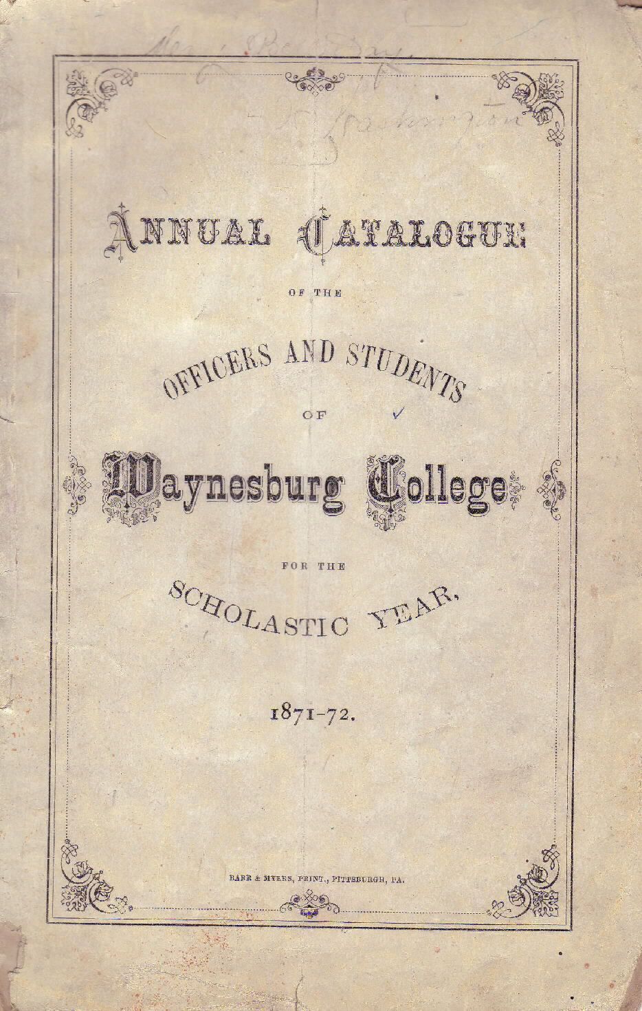 1872 Catalog (28 pages): See WEB LINKS to DOWNLOAD PDF document file.