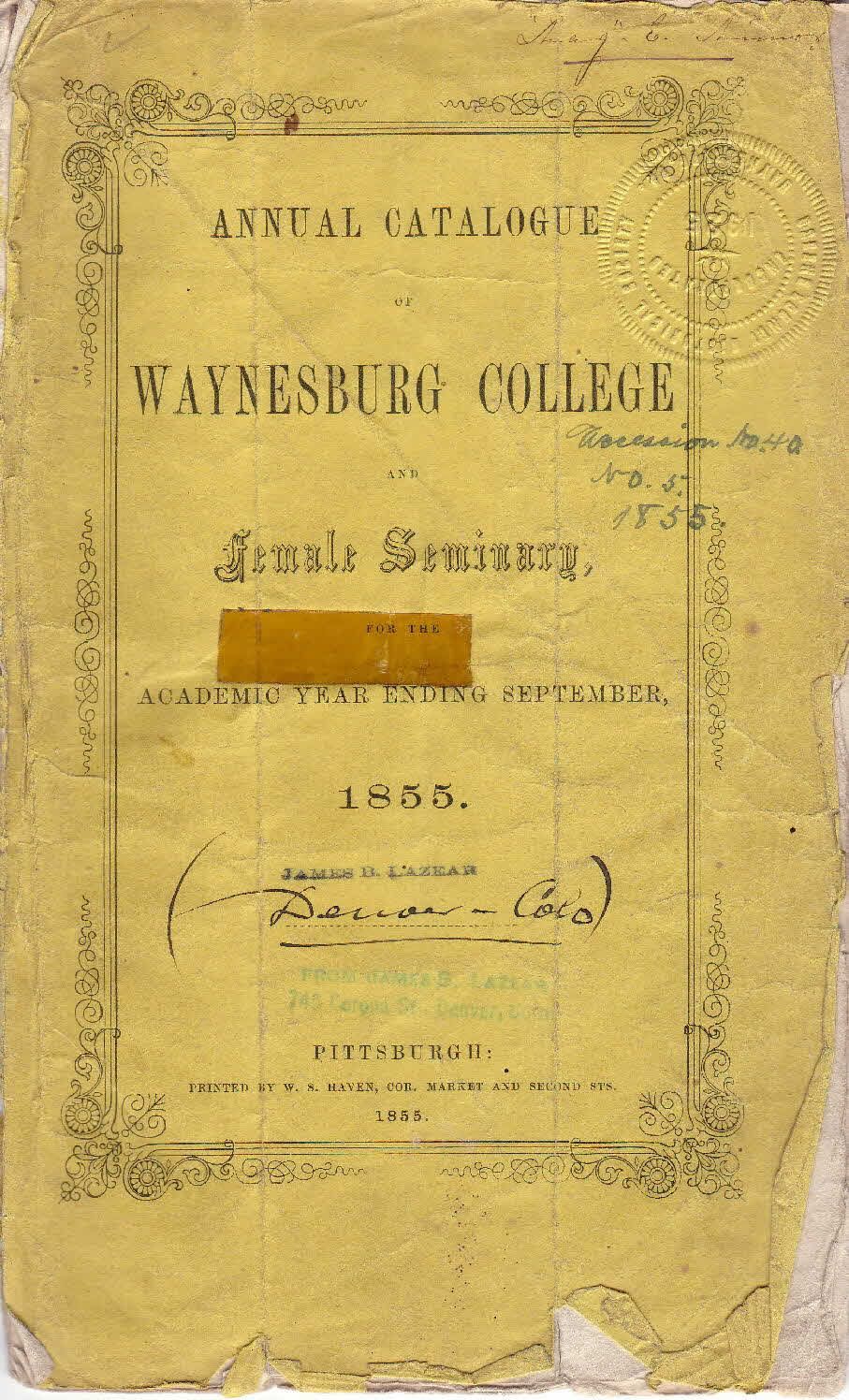 1855 Catalog (19 pages): See WEB LINKS to DOWNLOAD PDF document file.