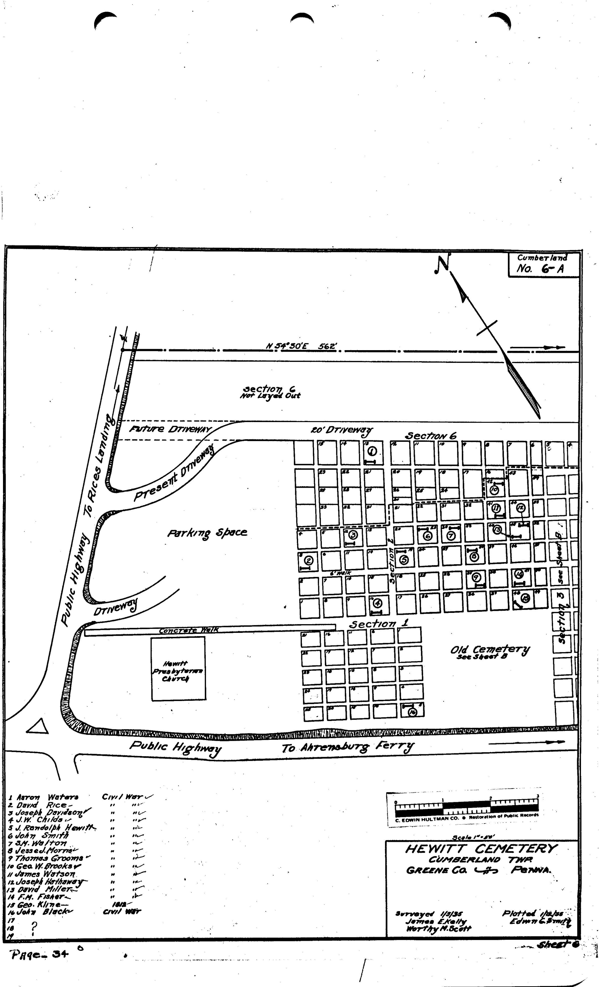 Hewitt - Jefferson Township - Greene County - Pennsylvania - WPA Cemetery Plat: See WEB LINKS to DOWNLOAD PDF document file.