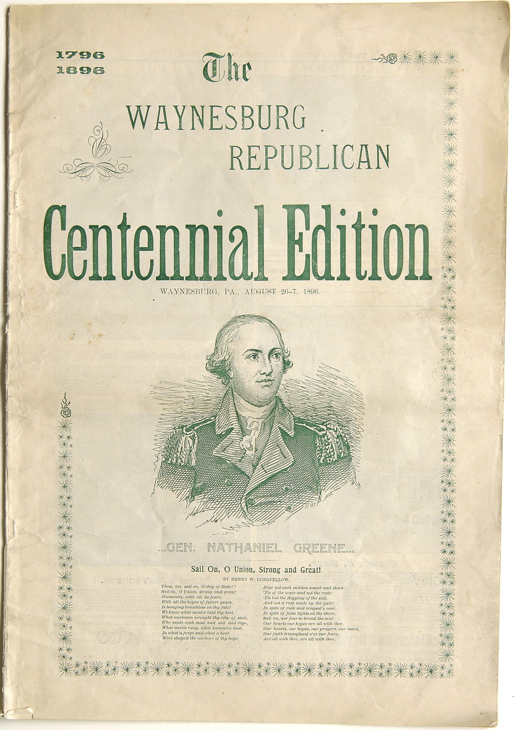 Waynesburg Republican: Centennial Edition (24 pages): See WEB LINKS to DOWNLOAD PDF document file.